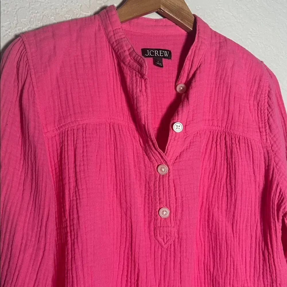 J. Crew Fresco Pink Gauzy Top Long Sleeve Preppy Casual Barbie BP555 Large